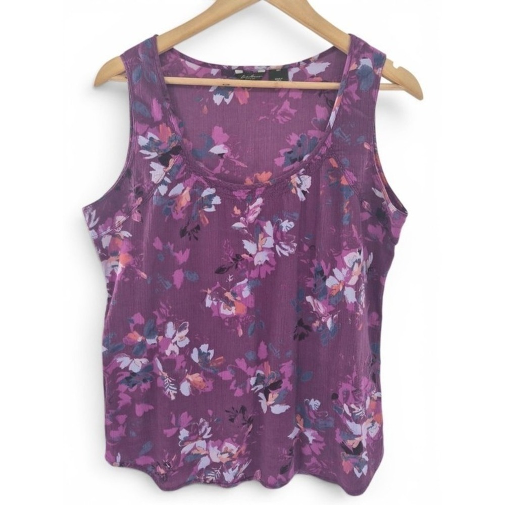 Eddie Bauer Purple Floral Sleeveless Tank Top L Cotton Blouse Summer Cottagecore